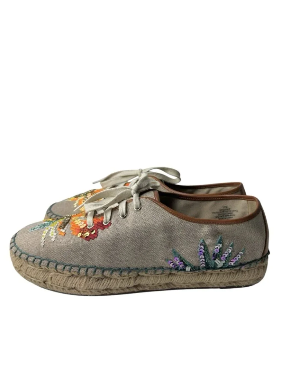 Nine West Guinup Linen Oxford Flat Espadrille Sneaker Tropical Sequins Women 10
